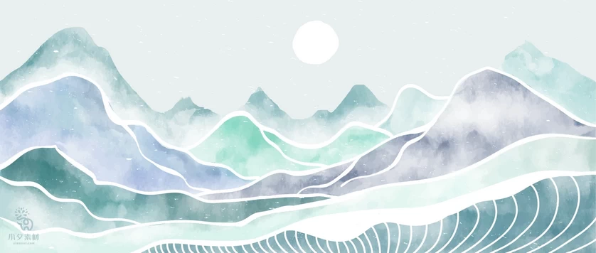 抽象艺术简约线条山水风景日落插画背景画芯装饰图片AI矢量素材【016】